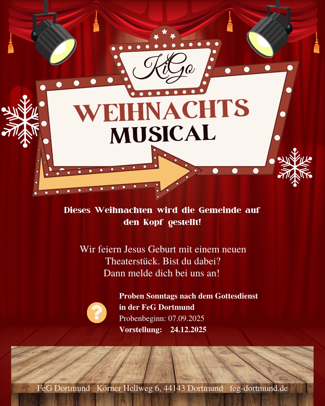Hier sieht man den Flyer für das Weihnachtsmusical der FeG Dortmund